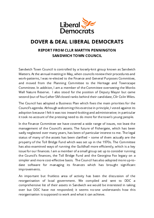 Sandwich Town Council Report